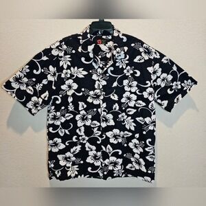ALI'I Fashions Dark Blue White Hawaiian Floral Shirt Pocket Mens Size‎ XL